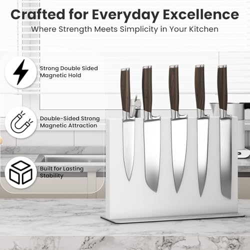 White Magnetic Knife Block Stainless Steel Magnetic Knife Holder (11.6x8.2 inch White)