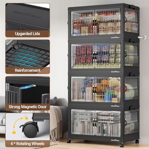 120Gal Stackable Storage Bins with Lids Foldable Boxes (Black / 30Gal-4Pack)