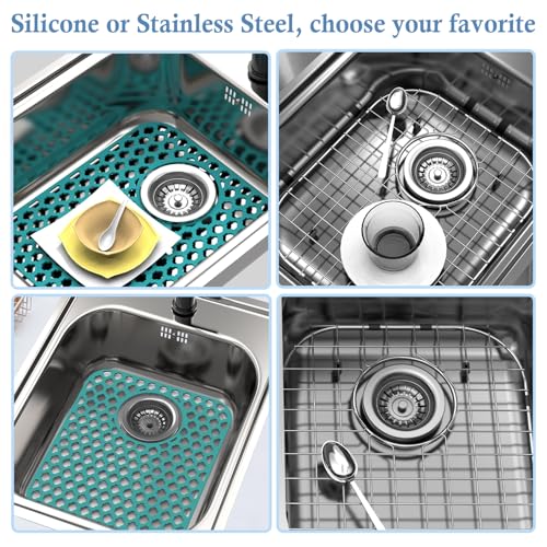 2 Pack Silicone Sink Protector Mat for Kitchen Sink Rear Drian Green