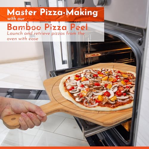 Wooden Pizza Peel 12 Inch Board with Engraved Sizes (Natural(12 inch))