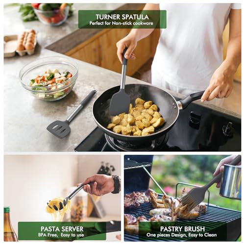 Silicone Kitchen Cooking Utensils Set (Gray)