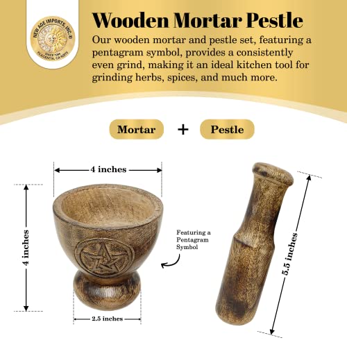 Pentagram Design Wooden Mortar & Pestle Set