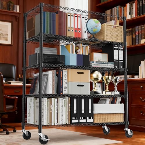 3300LBS 53.1" W 5 Tiers Shelf Steel Storage Shelving Utility Shelving Unit Steel Organizer Wire Rack for Home (5 tier, 23.6" D x 53.1" W x 73.6" H / Black)