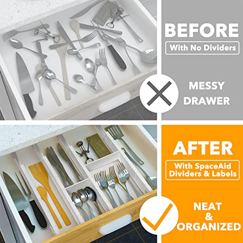Bamboo Drawer Dividers with Inserts and Labels (2.35''H, 17''-22''L, 4 Dividers / WHITE)