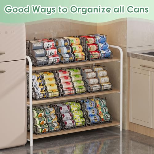 6 Pack Stackable Can Organizer for Pantry with Adjustable Dividers (S-(6 pack))
