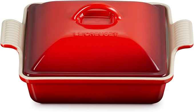 Le Creuset Stoneware Heritage Shallow Square Casserole, 2qt. (9”), Cerise