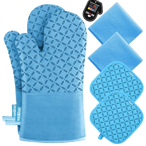 Oven Mitts and Pot Holders 6pcs Set (Sky Blue)
