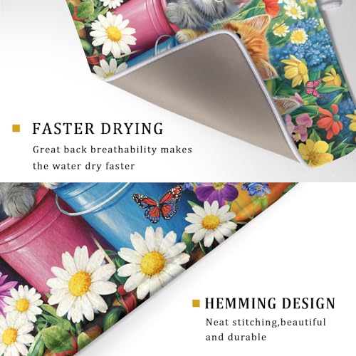 Lovely Cat Drying Mat for Kitchen Counter Colorful Flower Absorbent Coffee Bar Mat 18 X 24 (colorful Lovely Cat / 24" x 18")