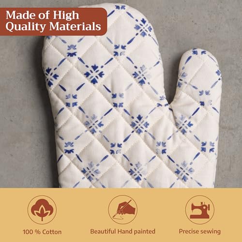 Maison d'Hermine Oven Gloves 100% Cotton Oven Mitt (015 - Faience / 7.5" x 13" (Oven Mitt))