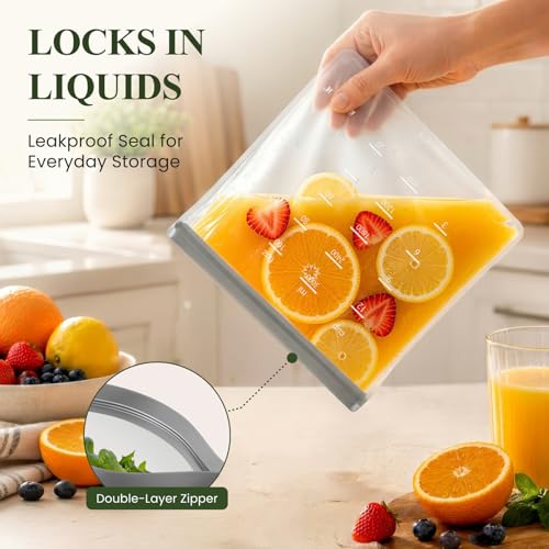 Dishwasher Safe Reusable Storage Bags Stand Up (Multicolor (8 Gallon + 8 Sandwich + 8 Snack ))