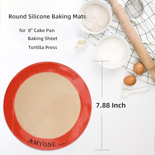 Round Silicone Baking Mats for 8 Inch Cake Pan (Bright Orange / 8"L x 8"W)