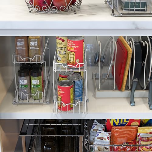2 Tier Spice Rack Slide Out Wire Basket Drawer (White)