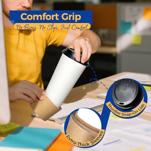 24 oz 100 Pack To Go Coffee Cups with Lids and Sleeves (24 oz)