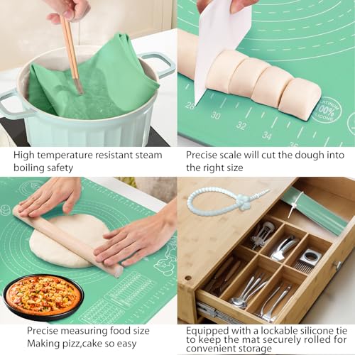 Silicone Pastry Mat 28" x 20" Extra Thick Non Stick Baking Mat with Measurements and Edge Heightening