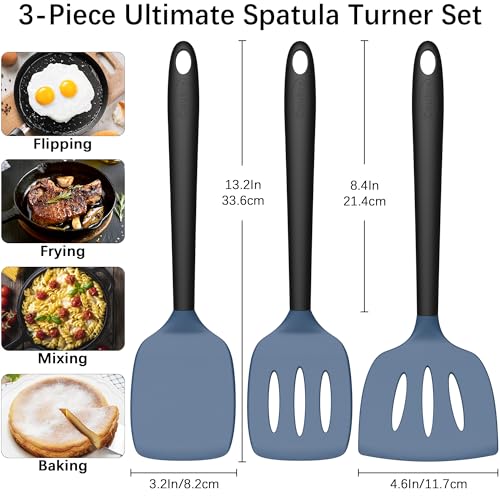 3 Pack Silicone Spatula Set (DarkBlueBlack)