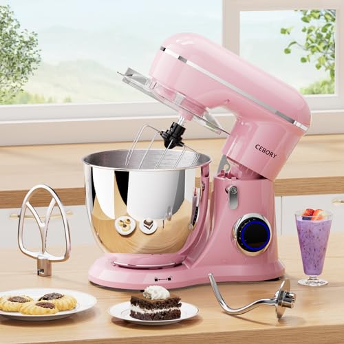 3-IN-1 Electric Stand Mixer, 6.5QT Bowl 660W 10-Speed Kitchen Mixer, Household Food Mixers include Dough Hook, Beater and Whisk, Bread Cake Mixer for Baking and Most Home Cooks, Pink (Pink)