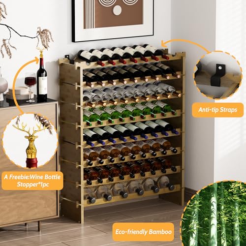 Wine Rack Freestanding Floor (Walnut 8-tier Without Glass Holder)