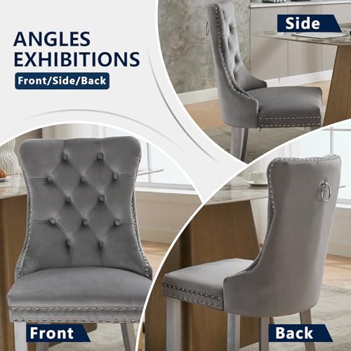 Grey Velvet Dining Chairs Set of 6 (Light Gray)