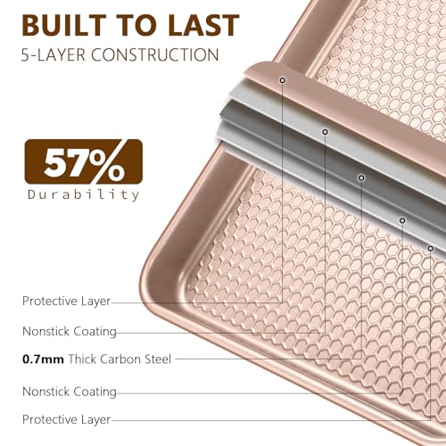 Baking Sheet Pan Set of 2 (17.5x12x1 inch Set / Textured Rose Gold)