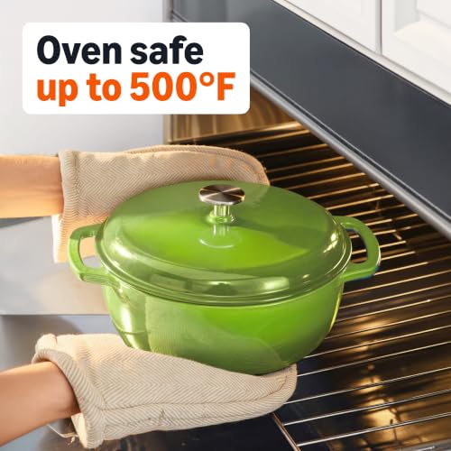 Enameled Cast Iron Dutch Oven Pot with Lid (Green / 4.3-Quart)