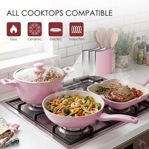 31 Piece Pots and Pans Set Non Stick Kitchen Cookware Sets (Pink&White / 31 Pieces)