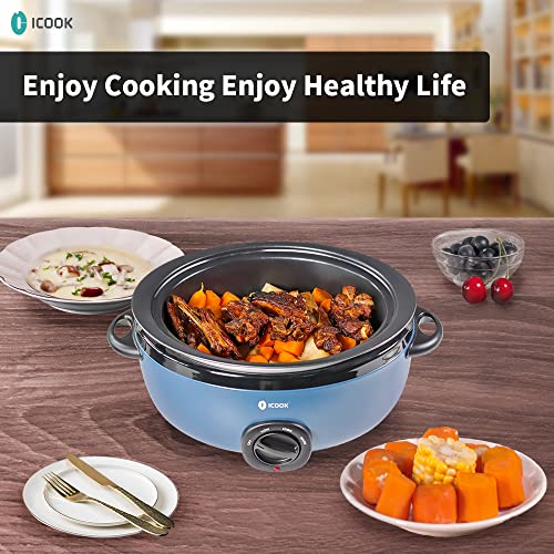 USC-65-OP001BL 6.5 Quart Slow Cooker,Aluminium Sear/Sauté Stew Pot Stovetop safe,Dishwasher Safe,Glass Lid,Adjustable Temp,Food Warmer(Blue)