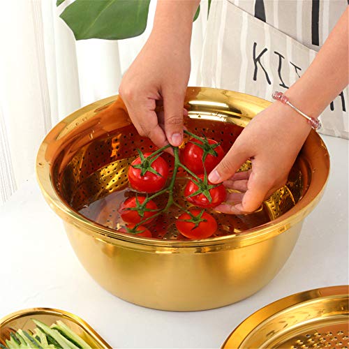 3-In-1 Multifunctional Grater Basin Colander Strainer Set, Mingcheng Stainless Steel Kitchen Grater/Drain Basket/Bottom Basin for Washing Rice, Fruits, Vegetable, Grater with Container (Rainbow) (Rainbow)