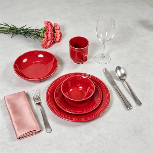 Pearl Dots Stoneware Dinnerware Set (20pc Set / Red)