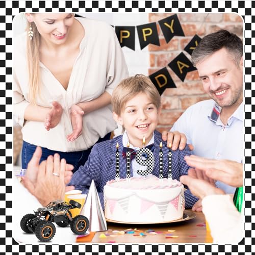 13 Pcs Racing Cars Themed Birthday Candles Black and White Race Number 9 Checkered Candle Cake Topper for Racing Car Party Decoration Supplies (13 Count)