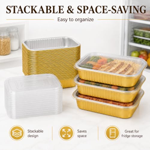 40 Pack 8.7"×6" Aluminum Pans with Lids Heavy Duty (40 Count)