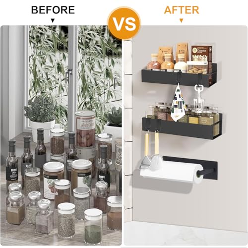 4 Pack Magnetic Spice Rack for Refrigerator (Black / 4Pack-1)