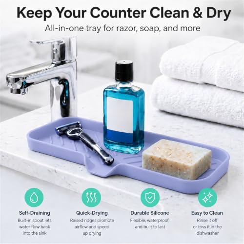 Silicone Soap Dish with Drain Spout (Light Purple / L(12"×4"))