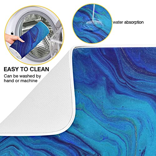 Super Absorbent Dish Drying Mat (Navy Blue Gold Marble / 16" x 18")