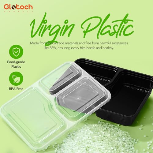Glotoch 3 Compartment Meal Prep Containers with Lids (34oz-3comp-50pc)