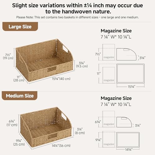 Pantry Baskets for Organizing (Light Brown(Paper Rope) / 15¾"L x 11"W x 7½"H + 14¼"L x 9¾"W x 6¾"H)