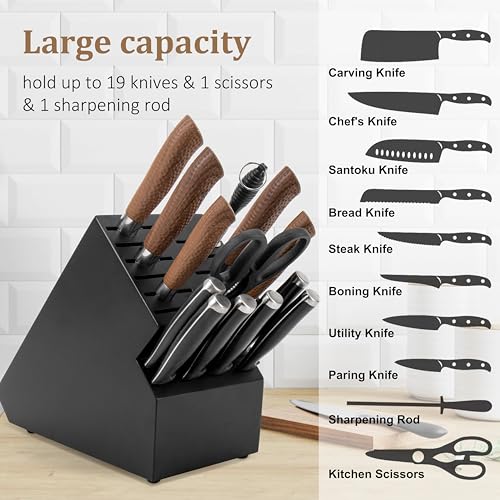 Knife Block for Kitchen Countertop (Black-20 Slot)