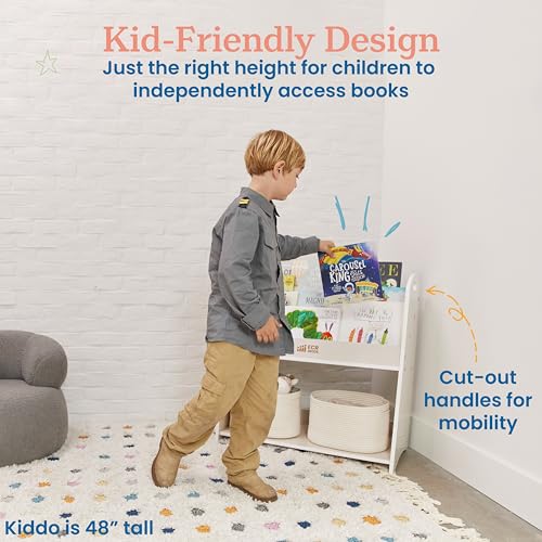 3 Shelf Floor Book Display with Handles and Storage (White Wash)