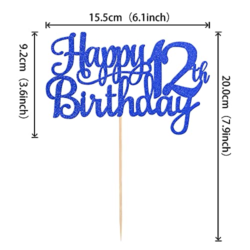 1 PCS Happy 12th Birthday Cake Topper Glitter Cheers to 12 Years Birthday Cake Pick 12 Fabulous Cake Decoration for Happy 13th Birthday Theme Party Decorations Supplies Blue (Blue / 12th)