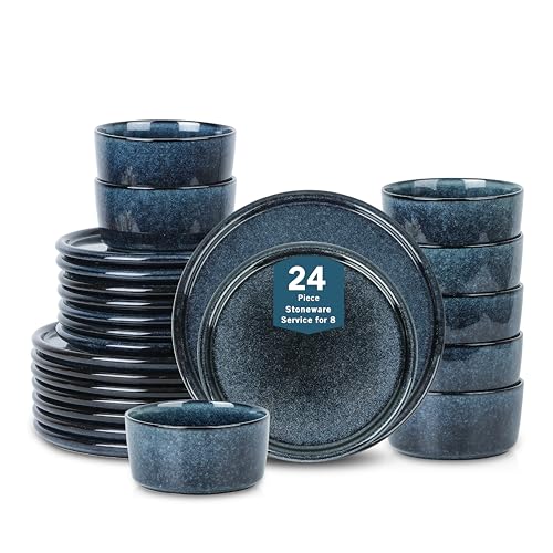 Eden 24 Piece Dinnerware Set Stoneware (Dark Blue / 24-Piece - Service for 8)