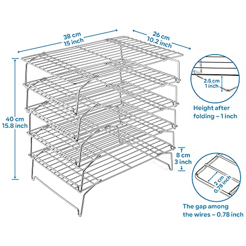 5 Tier 15x10IN Cookie Cooling Rack for Cooking Stackable Collapsible