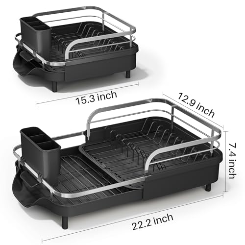 Expandable Dish Drying Rack for Small Kitchen Counter (Black)