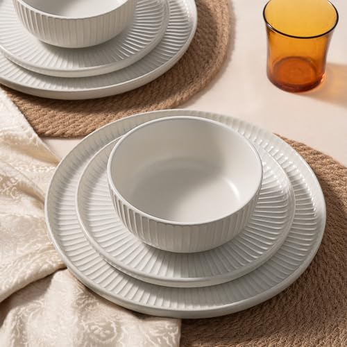 Stoneware Dinnerware Sets for 6 (Matte White / Service for 6)