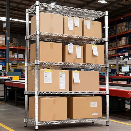 5 Tiers Shelf Metal Storage Shelves 3300 lbs Steel Storage Shelving Utility Shelving Unit Steel Organizer Wire Rack for Home (5 tier, 17.7"D x 47.2"W x 70.3"H / Chrome)
