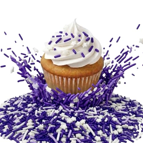 Sprinkles Edible Cake and Cupcake Sprinkles with Assorted Shapes and Sizes for Parties (Purple White)