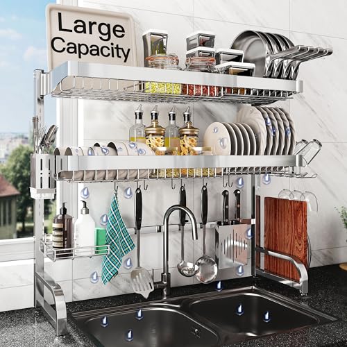 Over The Sink Dish Drying Rack (Silver / 25.5"-35.5"(W)x11.9"(L)x31.5"(H))