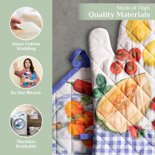 100% Cotton Oven Mitt & Pot Holder Set (078 - Gourmand / 7.5" x 13" & 8" x 8" (Oven Mitt & Pot Holder))