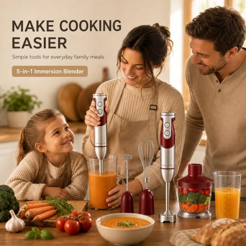 5-in-1 Immersion Hand Blender, 400W, Variable Speed, Red