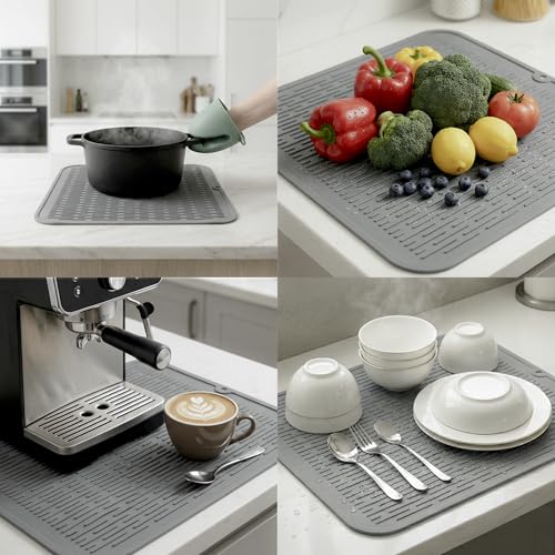 Silicone Dish Drying Mat for Multiple Usage (Gray / 18"L x 16"W)