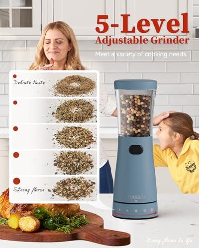 Electric Salt and Pepper Grinder Set with Storage Base (Blue)
