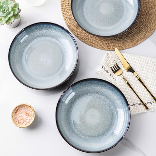 8.5" Ceramic Pasta Bowls Set of 4 (Set of 4 / Blue White)